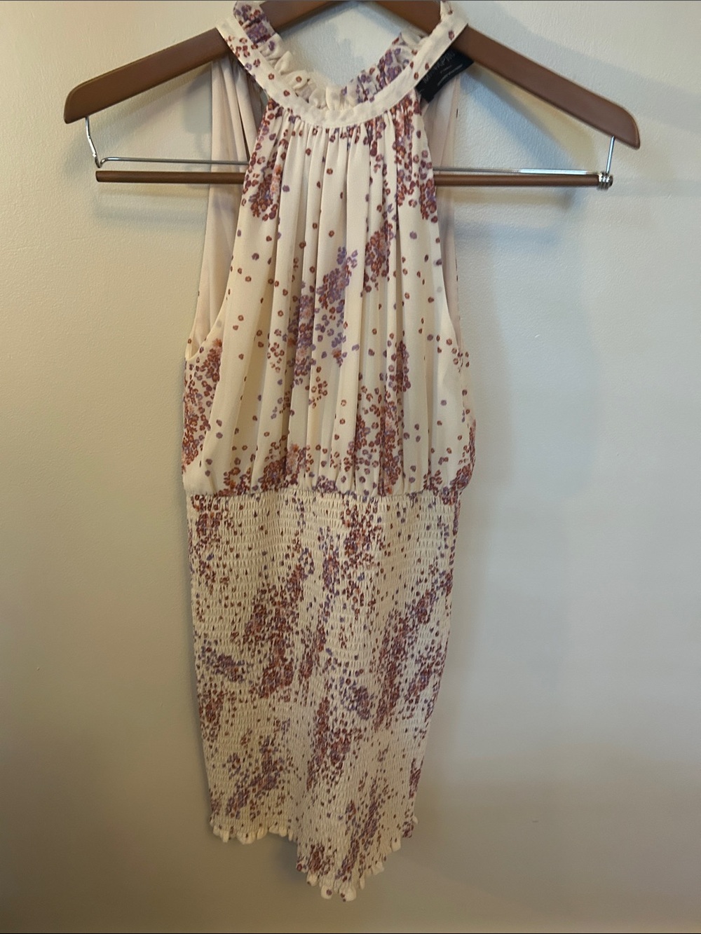 MINKPINK One-Shoulder Cream Dress with Lavender Floral Print